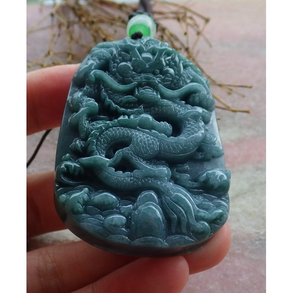 Certified Green Burma 100% Natural A Jade jadeite Pendant Dragon Bead Necklace 668646 TN