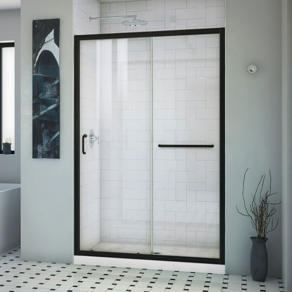 Infinity-Z 36 Inch D x 48 Inch W x 74-3/4 Inch H Clear Sliding Shower Door with Center Drain Shower Base