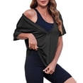 thumbnail image 5 of Womens Sexy Deep V Neck T-Shirts Summer Short Sleeve Tops Casual Loose Plus Size Fit Basic Tees Summer Womens Tops Black M, 5 of 6