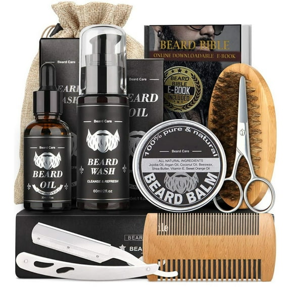 Beard Care Kit for Men-Beard Grooming Kit includes Shampoo Wash Beard Brush,Beard Comb,Beard Balm,Beard Oil,Scissors
