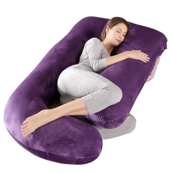 61 Inch J-Shaped Pregnancy Pillow, Full Body Maternity Pillow with Removable Washable Cover, Purple