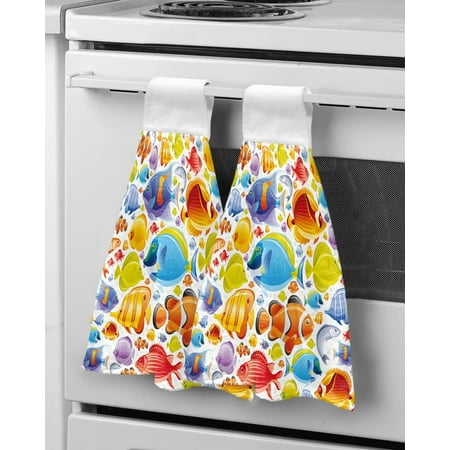 

School Of Colorful Fish In Ocean Kitchen Cleaning Cloth Absorbent Hand Towe