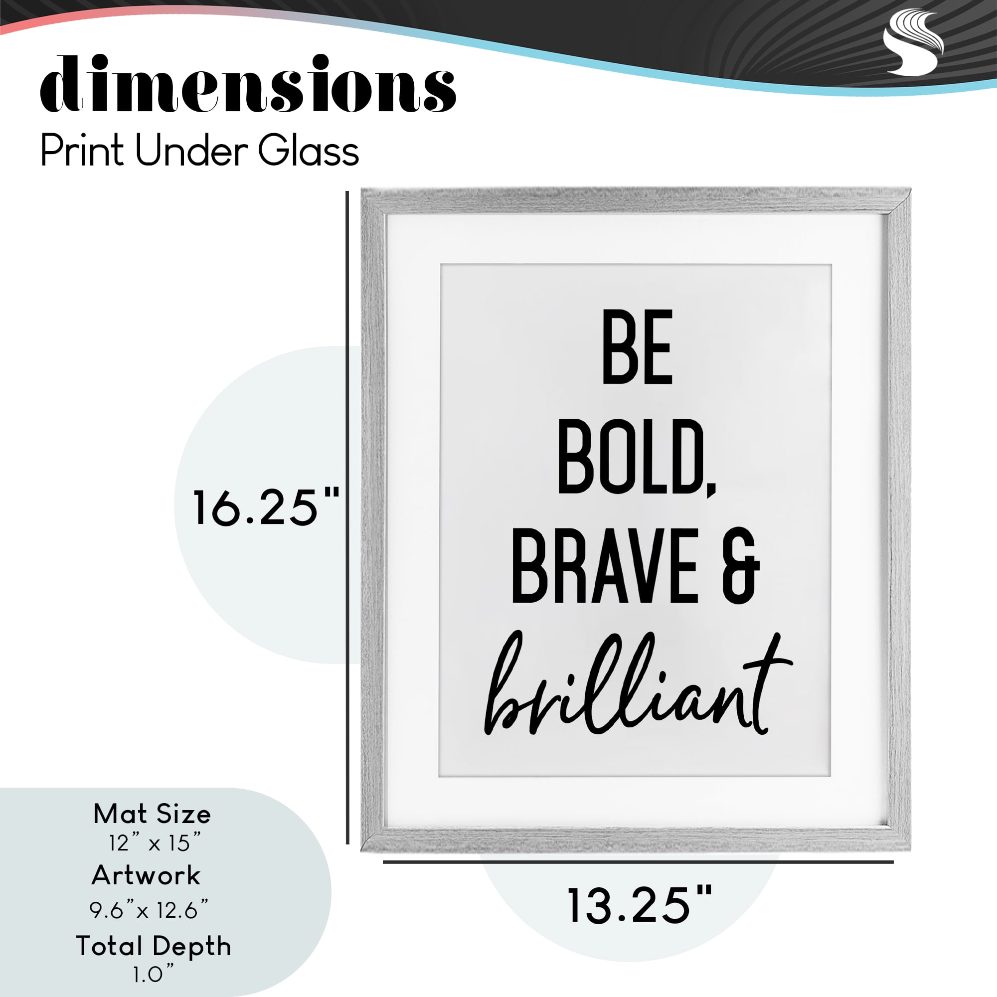 Bold Brave & Brilliant Gray Framed Print Under Glass, design by Lettered and Lined