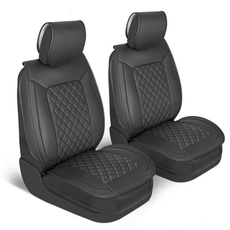 MotorBox Car Seat Covers Prestige Edition Faux Leather Black Seat Covers for Car Diamond Stitched Cushioned Seat Protectors for Automotive Trucks SUV Car Two Front Covers