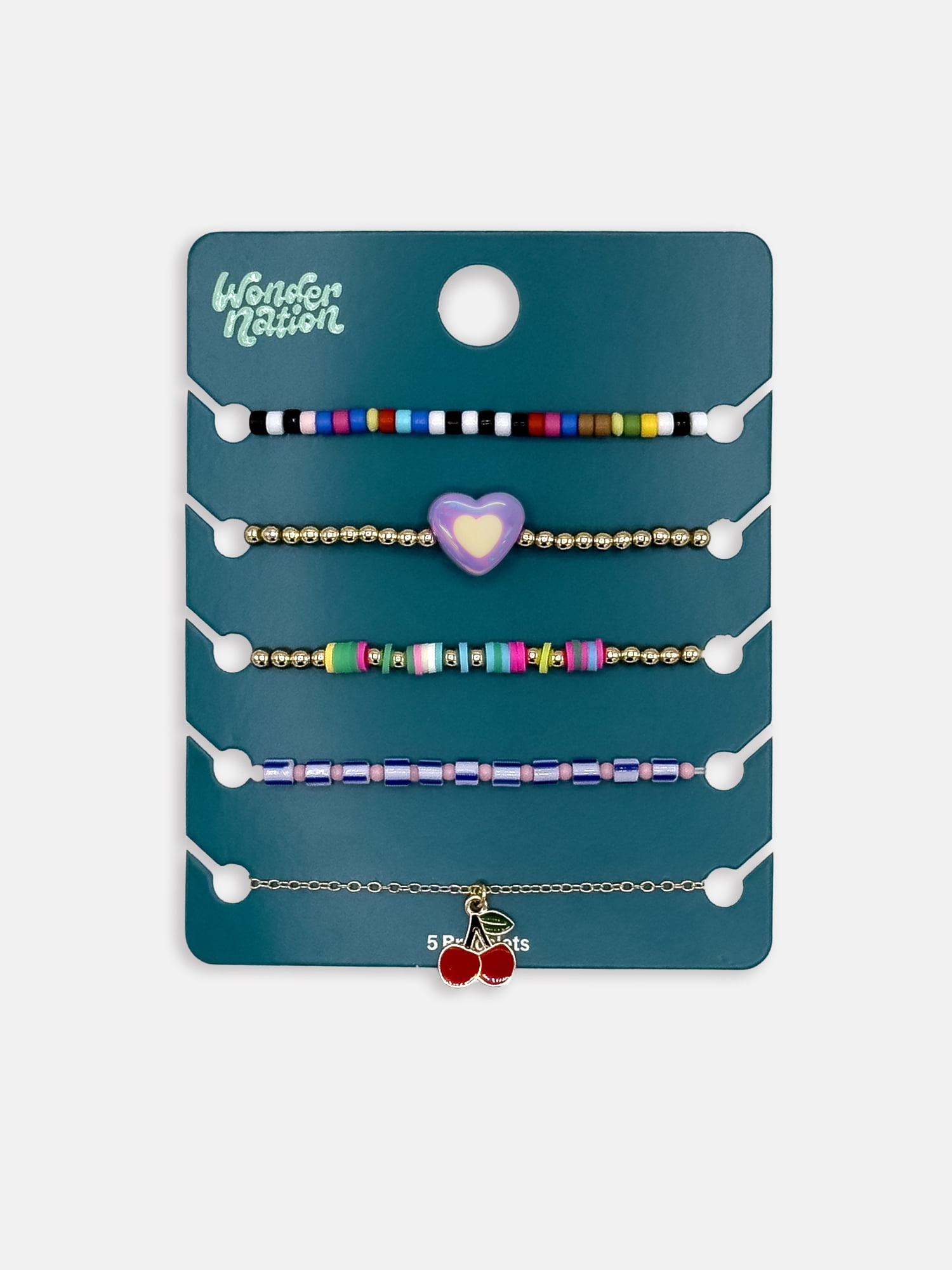 Wonder Nation Girls 5-Pack Cherry Bracelet Set, Gold/Multi