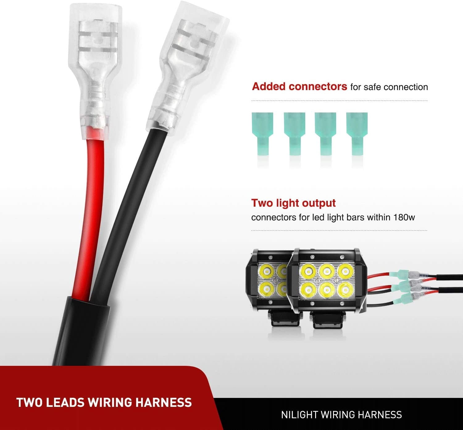 Nilight 2Pcs 18w Spot LED Work Lights LED Pods Fog Lights Off Road Led Lights Driving Lights with16AWG Off Road Wiring Harness Kit-2 Leads