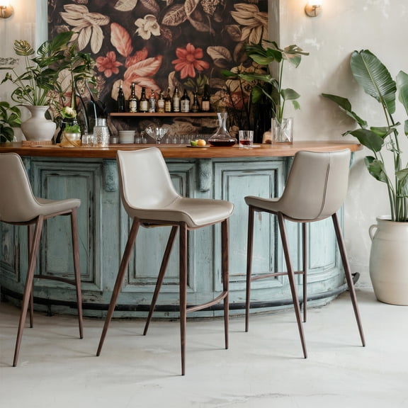 Magnus Barstool Brown & Walnut Barstool, Modern Style, Plush and durable faux leather fabric, Plywood, Indoor Bar