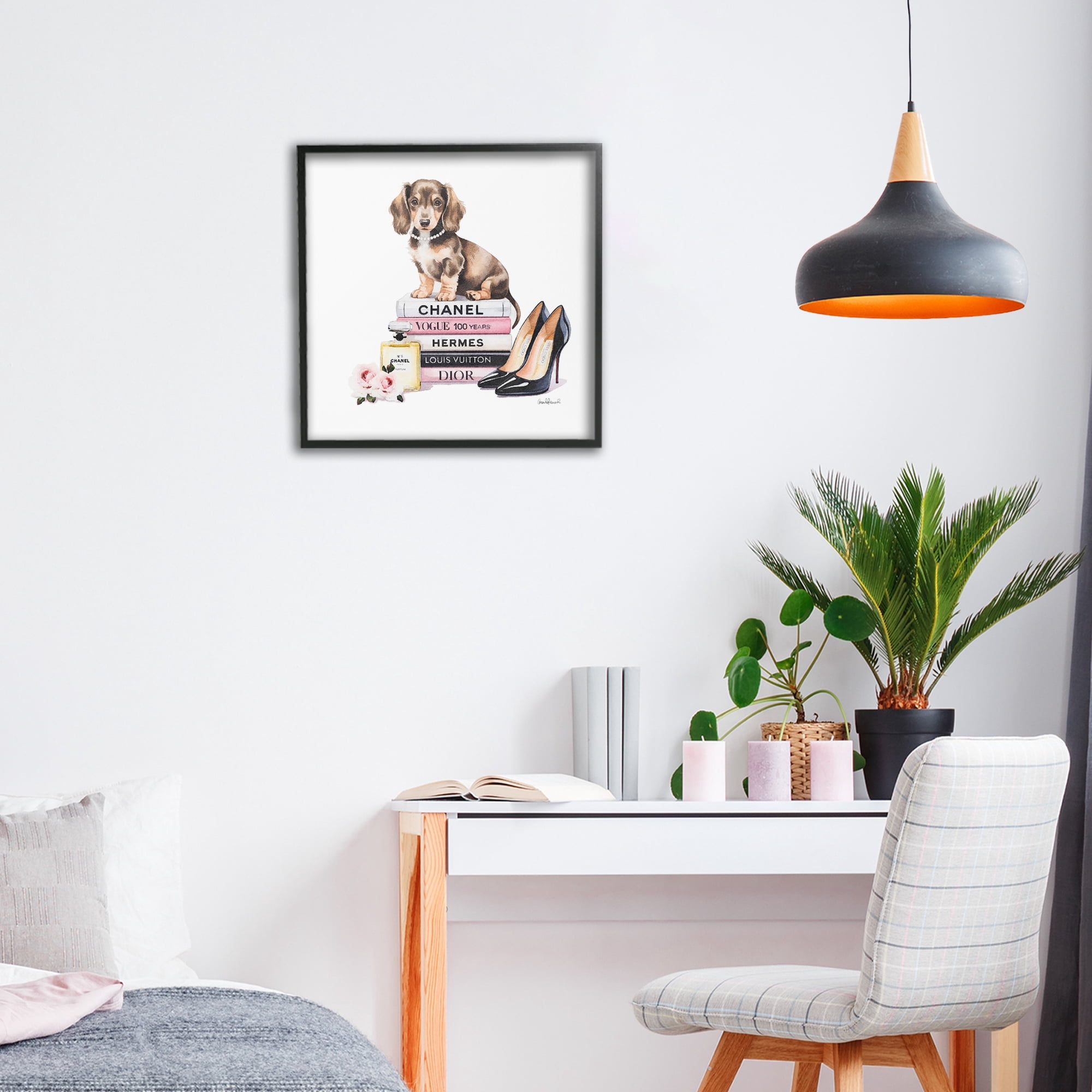 Stupell Industries Luxury Fashion Books & Dog Black Framed Giclee Art, design by Amanda Greenwood