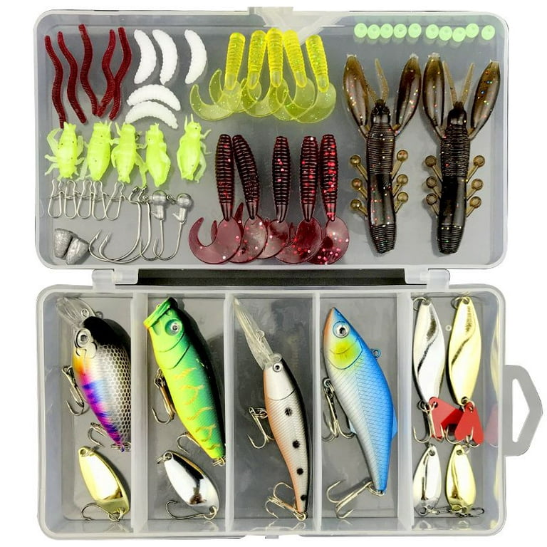 Fishing Lures Mixed Lots including Hard Lure Diving Floating Lures Soft  Plastics Worm Spoons Other Saltwater Freshwater Lures with Tackle Box 