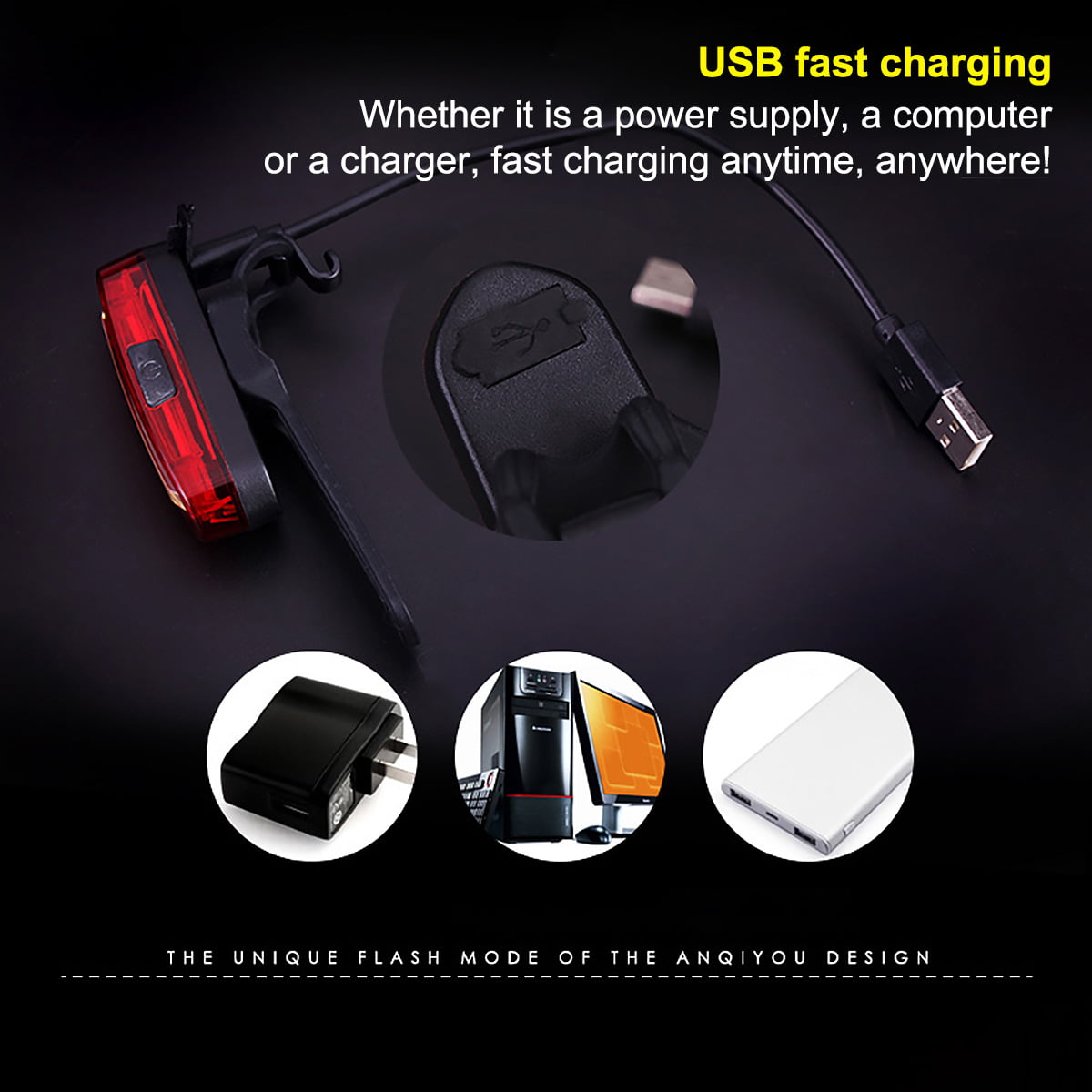 Bicycle Tail Light Bright USB Rechargeable Mountain Bike Warning Tail Light