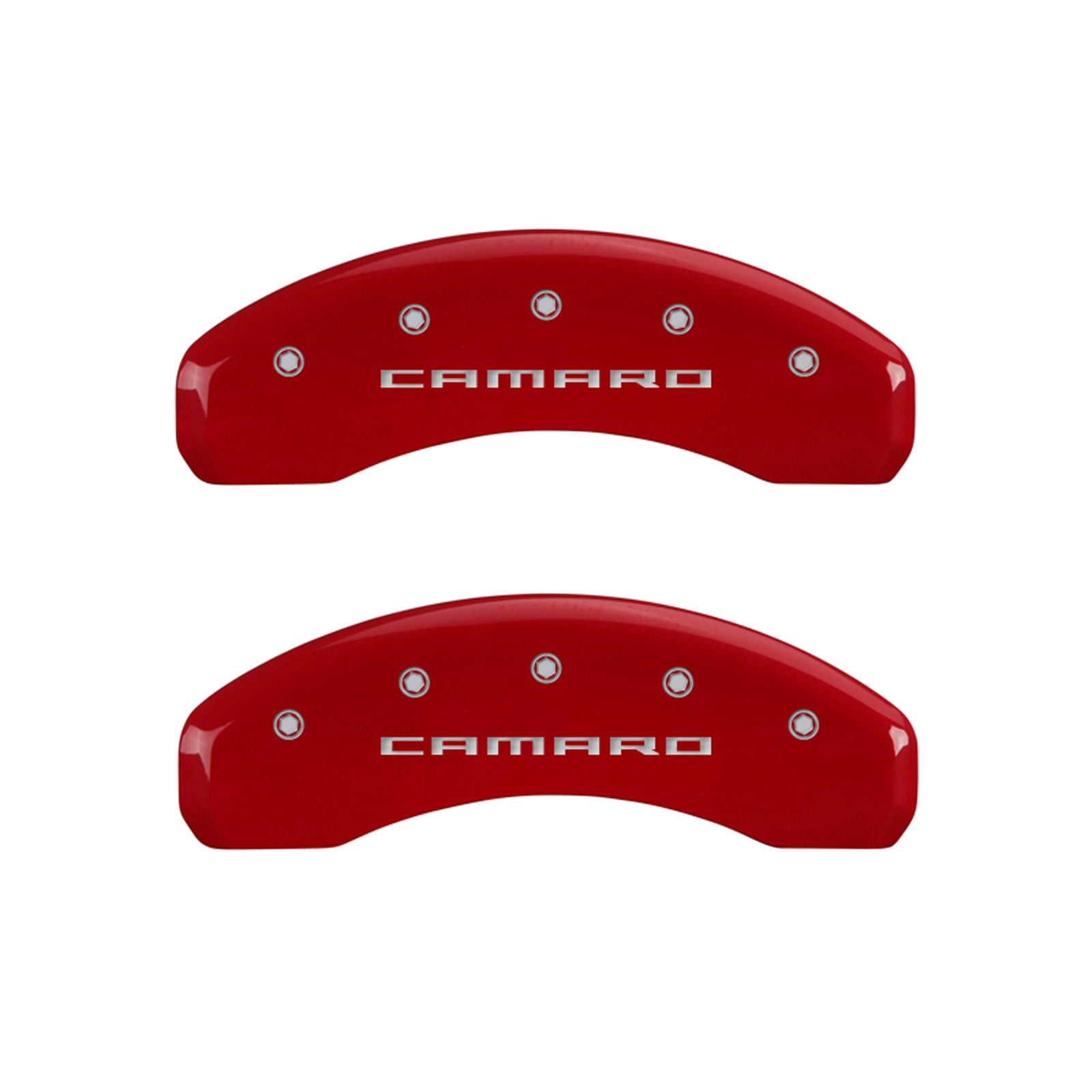 MGP 4 Caliper Covers Engraved Front & Rear Gen 5/Camaro Red finish silver ch Fits select: 2016-2019 CHEVROLET CAMARO SS