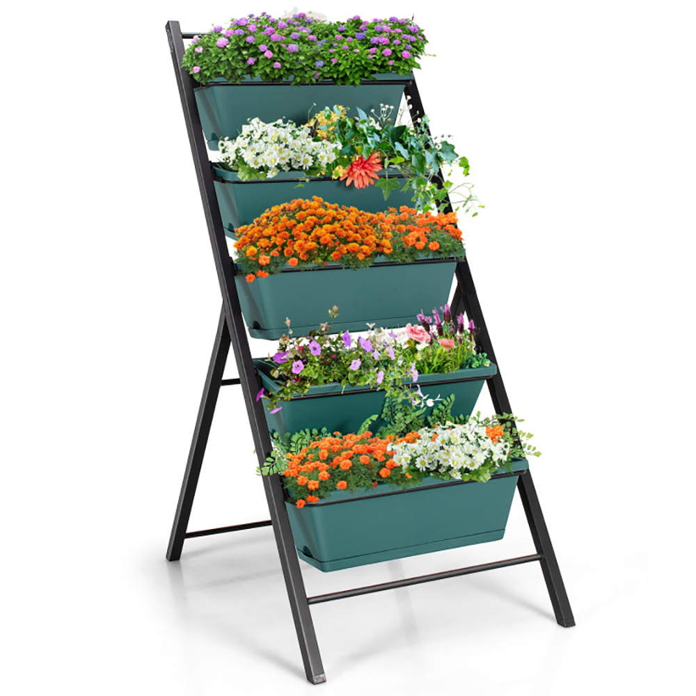 Resenkos Raised Planter Boxes, Large Space Elevated Flower Beds,5-tier Vertical Garden Planter Box Elevated Raised Bed with 5 Container-Green