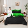 thumbnail image 4 of Manfei Gradient Green Full Size Comforter Sets 3-Piece, Geometric Neon Lights Bedding Comforter Set, Modern Abstract Black Bedding Sets, Luxury Bedroom Decor, 4 of 8
