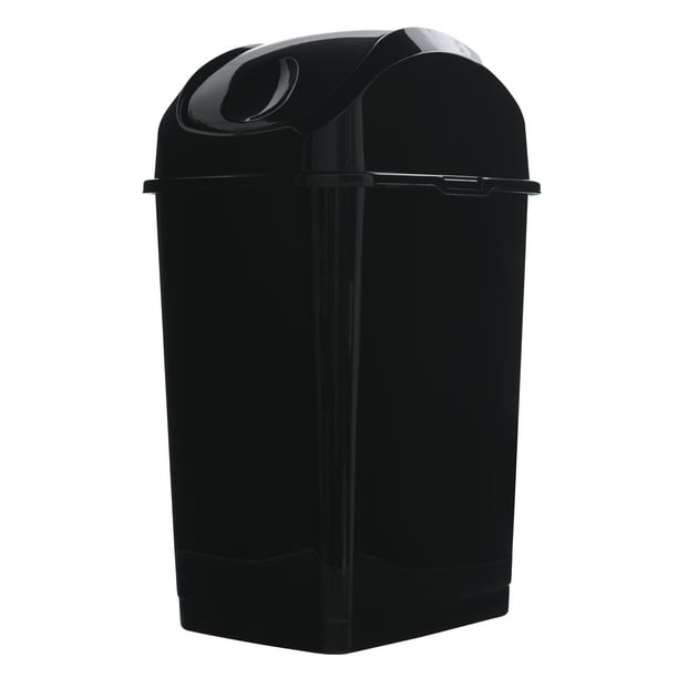 Superio 2.5 Gal Small Plastic Trash Can with Swing Top Lid Black
