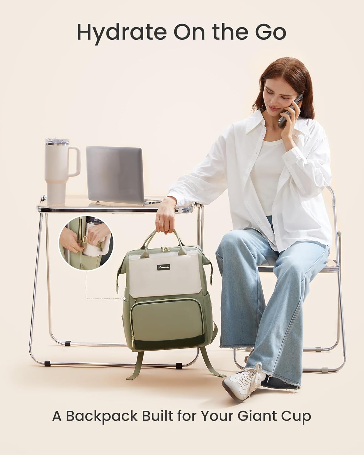LOVEVOOK Laptop Backpack for Women with Giant Tumbler Holder Pocket, 15.6 inch Travel Work Backpack Purse for Nurse Teacher, Waterproof Bag College Bookbag Cute Casual Daypack
