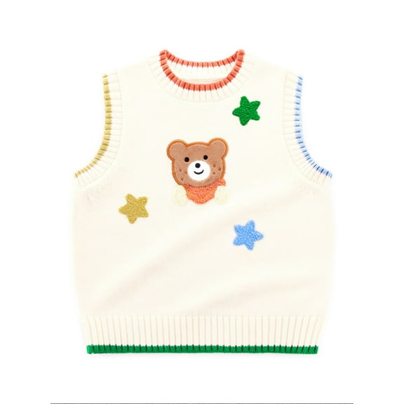 KYAIGUO Toddler Kids Spring Fall Vest for Boys Girls,Baby Cotton Round Neck Pullover Waistcoat Cute Cartoon Tops Sleeveless Jacket for 2-7Y