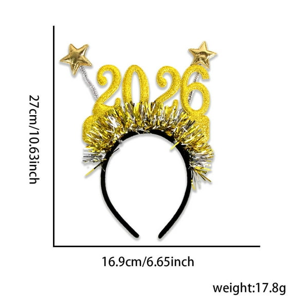 2026 New Year's Eve Party Headband - Christmas Headband - Festive Party Dress-Up Hairband, Star and Tinsel Embellishments - New Year's Eve Celebration Accessory 1Pcs Yellow