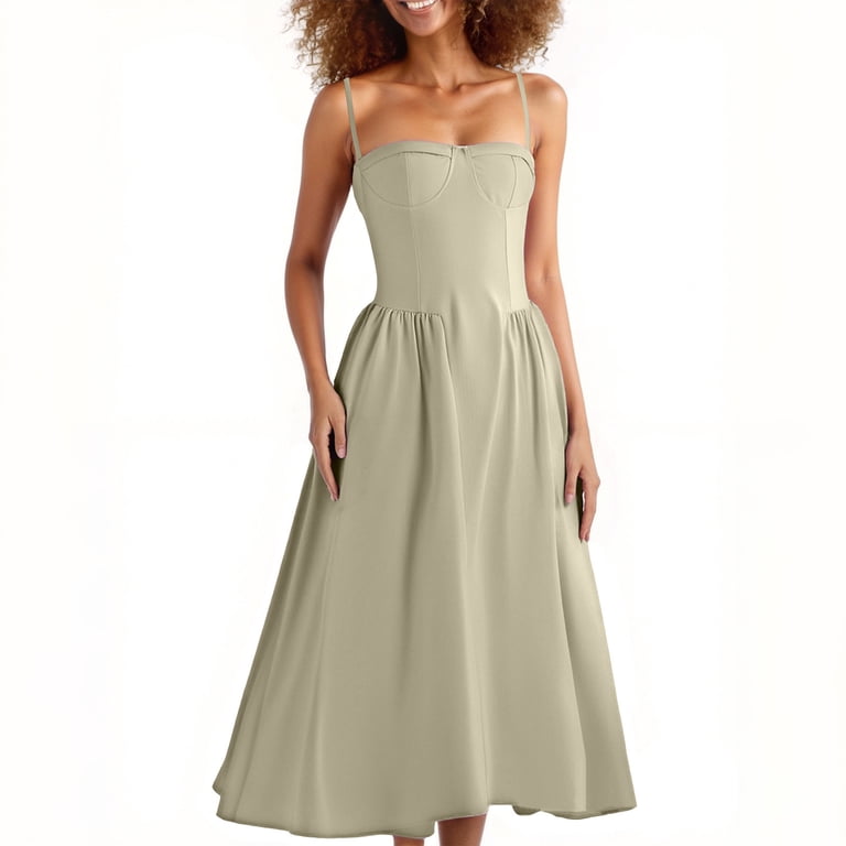 2025 Vintage Dress for Women Elegant Spaghetti Strap Bustier Midi Dress Flowy Pleated Prom Dresses with Pockets - Walmart.com 2025 Vintage Dress for Women Elegant Spaghetti Strap Bustier Midi Dress Flowy Pleated Prom Dresses with Pockets - Walmart.com
