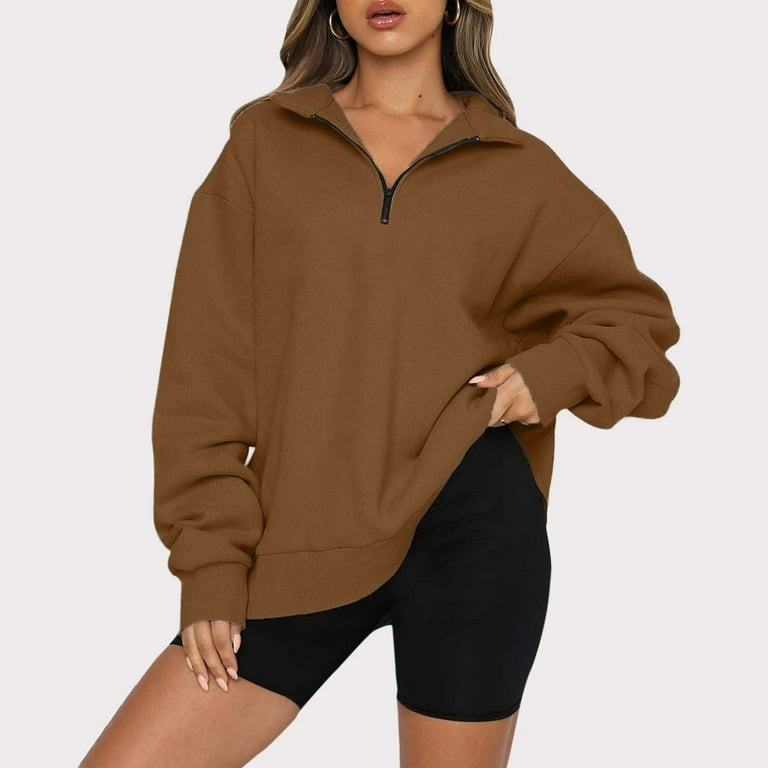 Tarmeek Fashion Oversized Sweatshirt Womens Athletic Workout Hoodies Half  Zipper Pullover Long Sleeve with Thumbhole Relaxed Fit Hoodie