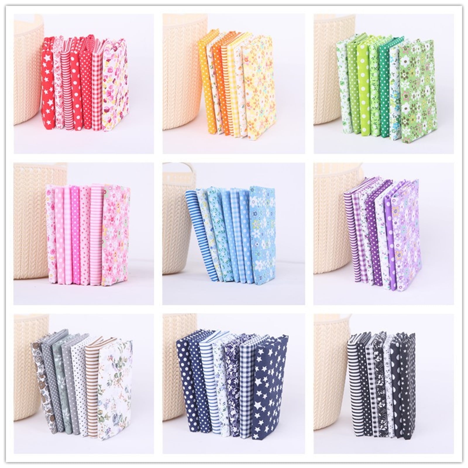 7Pcs (25Cm X 25Cm) Quilting Fabric Bundles Quilting Fabric Cotton Craft Fabric Bundle Squares Quilting Supplies Fat Quarters Fabric Bundles  Fabricfabric Squares DIY Sewing Quarters Bundle