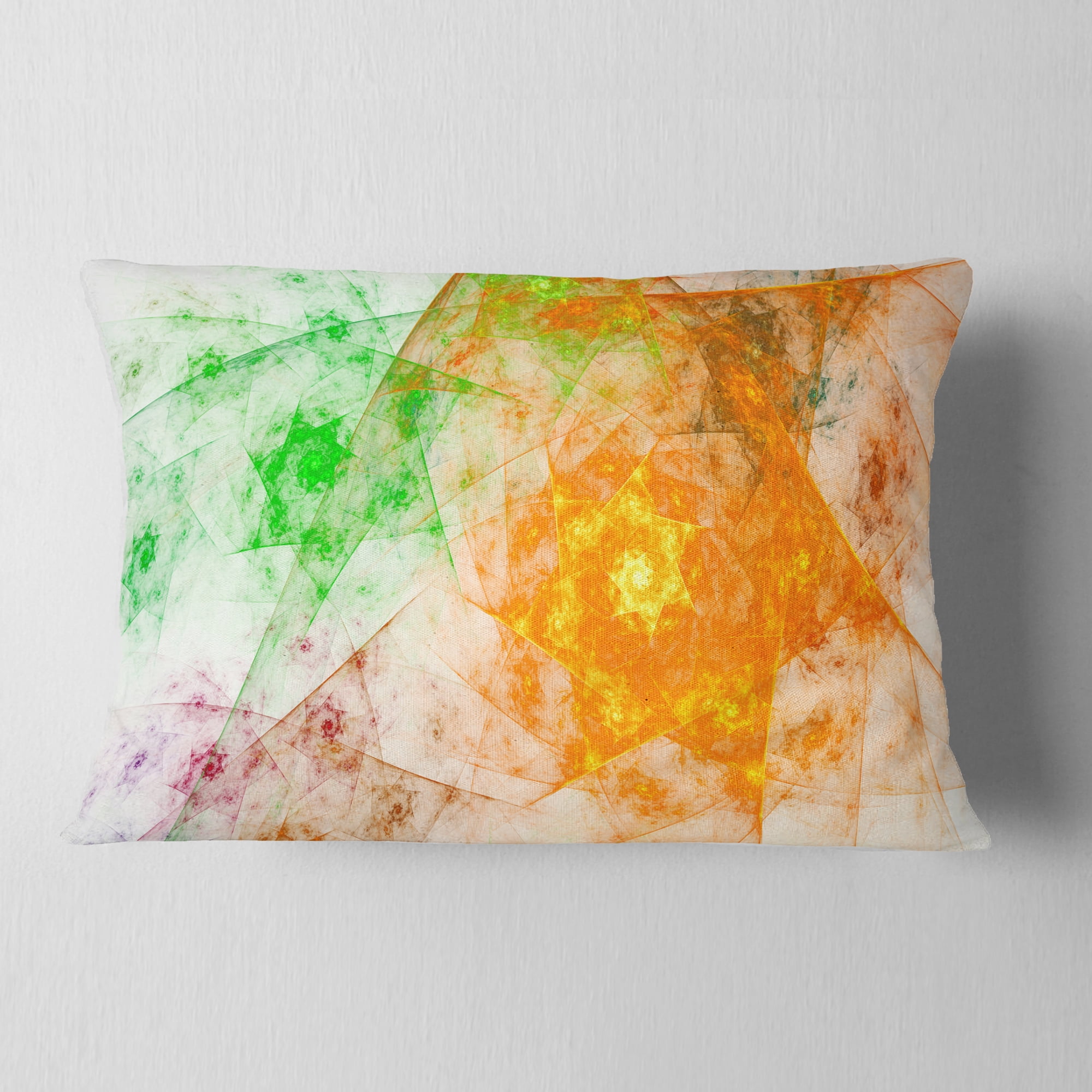 Designart Green Yellow Rotating Polyhedron - Abstract Throw Pillow - 12x20