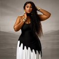 thumbnail image 2 of Women's Black & White Color Spliced Strapless Slash Neck Sleeveless Waistband Irregular Long Dress & Bandage, 2pcs Set, 2 of 19