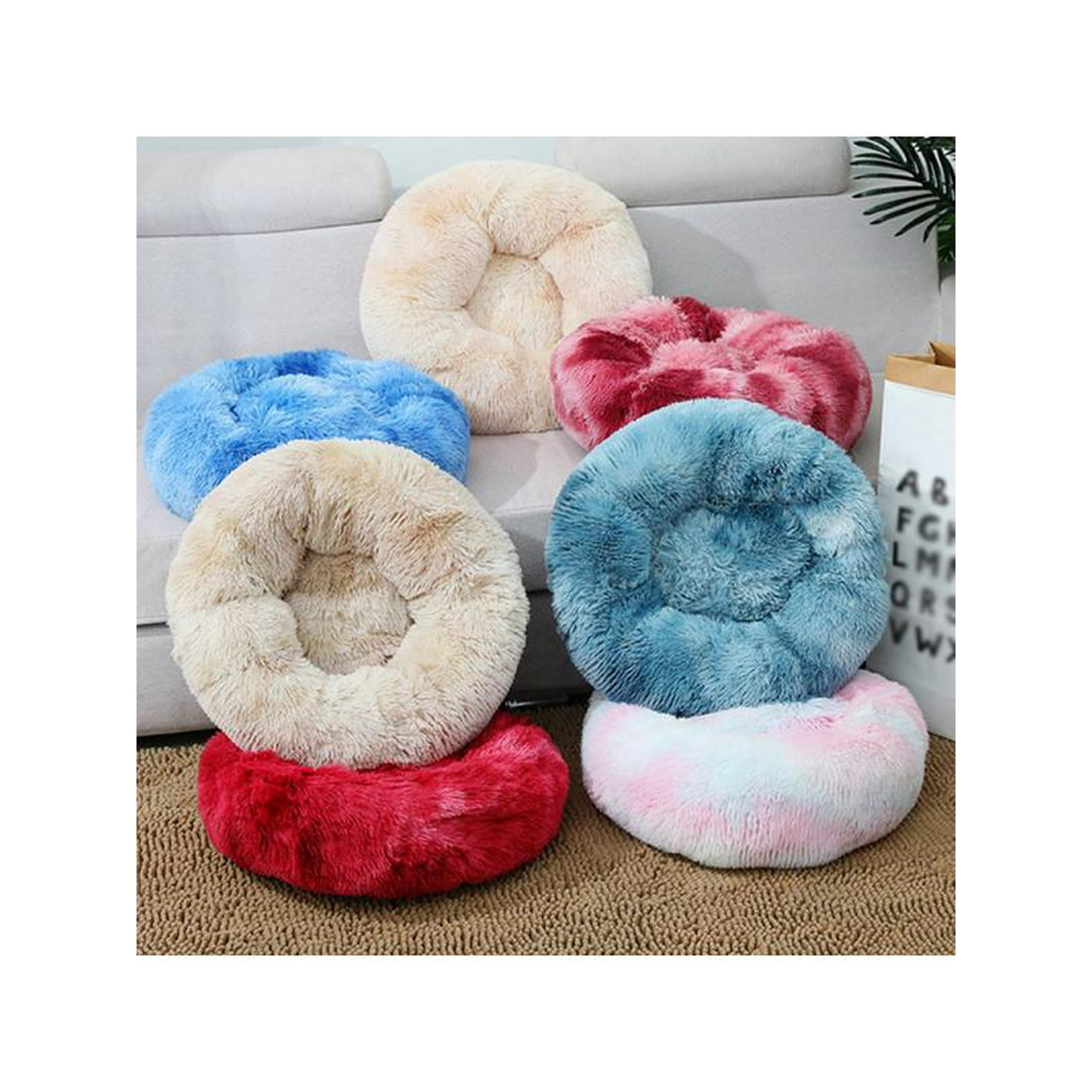 Luxury Plush Calming Pet Bed Fluffy Soft Donut Nesting Anxiety Dog Bed Walmart Canada