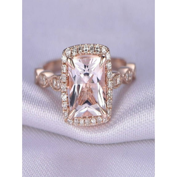 Limited Time Sale Antique Vintage Design 1.25 carat Morganite and Diamond Engagement Ring in 10k Rose Gold for Women