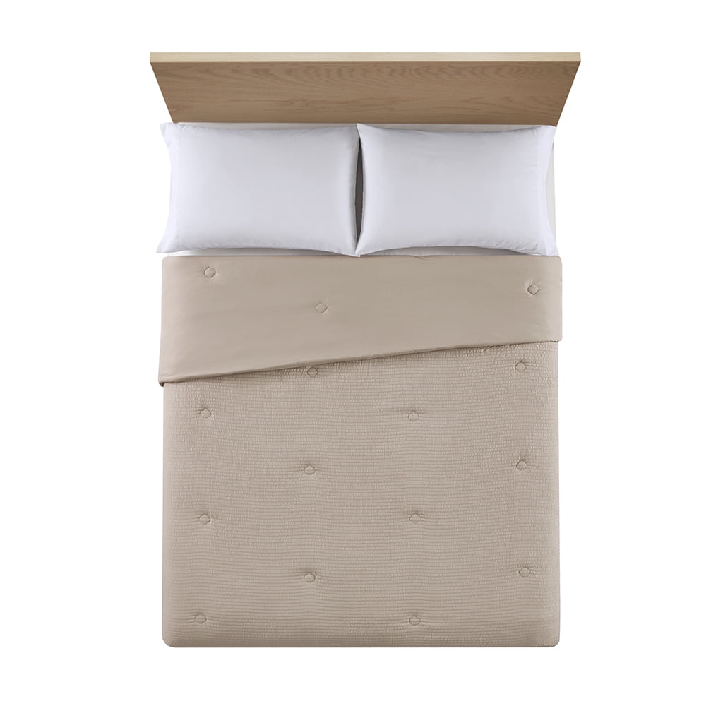 Mainstays Full/Queen Comforter, Reversible Down Alternative, All-Season, Beige Seersucker