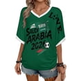 thumbnail image 3 of Soccer Cup 2026 Jersey SAUDI ARABIA Soccer for Women with Colombia Flag Color Block and V Neck Short Sleeves Featuring Breathable Fabric for Game Day Parties Green XL, 3 of 6