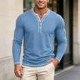 thumbnail image 2 of JIAYUE Men's T Shirt Fashionable Contrast Color Trim Henley Long Sleeve Shirts V Neck Buttons Placket Slim Fit Casual Pullover Tops For Commute Travel And Daily Comfortable Wear, 2 of 7