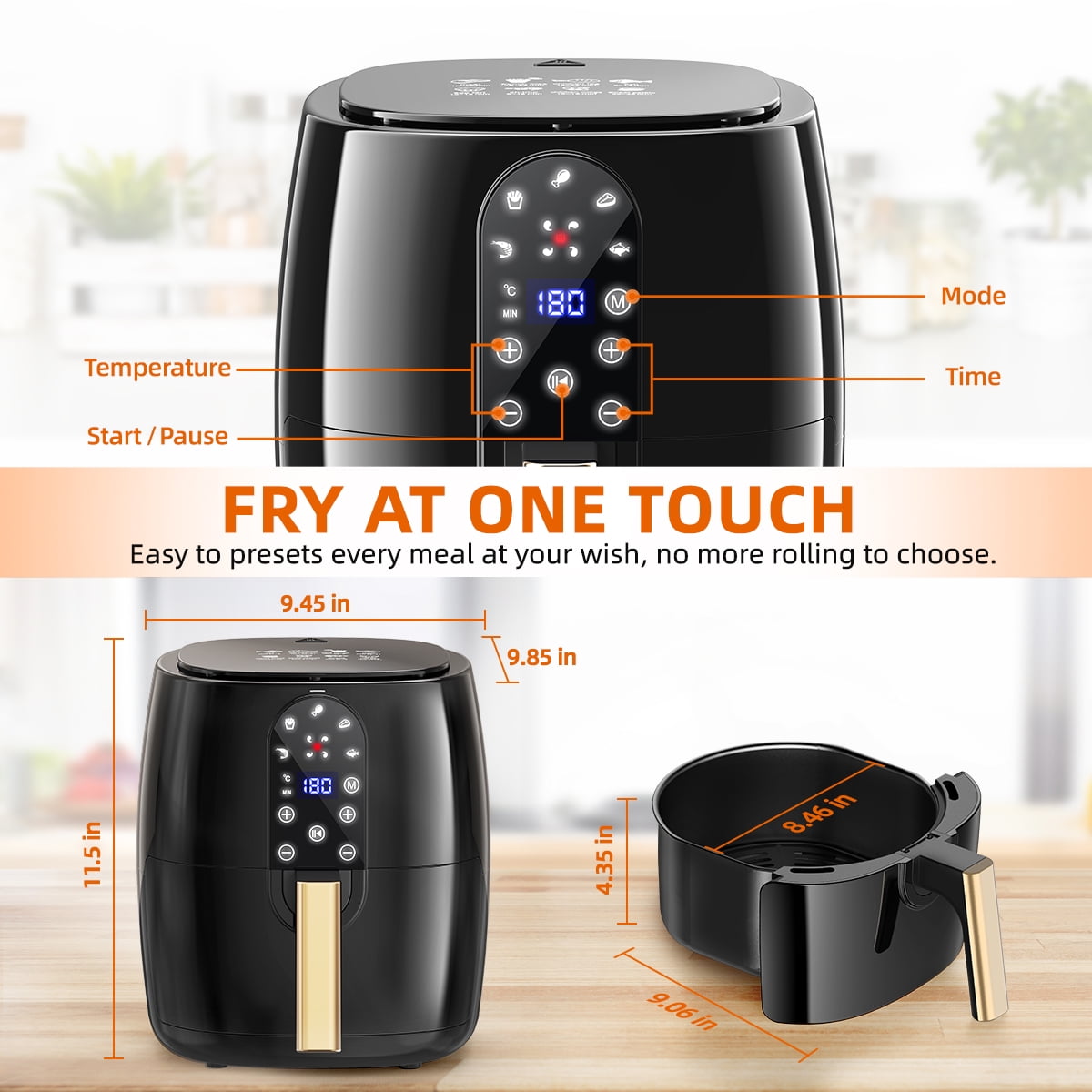 GPED Air Fryer, 5.2QT Air Fryer Oven Oilless Cooker, 5-in-1 Hot Air Fryers with Digital LED Touch Screen, 5 Preset Cookings, Dishwasher-Safe Basket, Including Air Fryer Paper Liners 50PCS