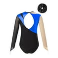thumbnail image 2 of Miutii Long Sleeve Ballet Dance Gymnastics Leotards for Girls Sparkle Color Block Unitards with Hair Band Royal Blue&Black 6, 2 of 5