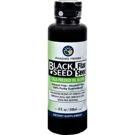 Amazing Herbs Black Seed Oil Blend - Flax Seed Oil - 8 oz