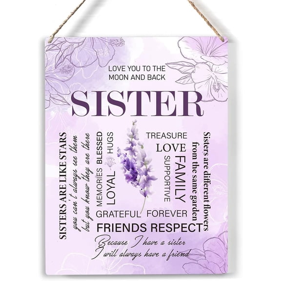 Sisters Love You to the Moon and Back Wood Sign Floral Sister Quote Wooden Signs Rustic Hanging Plaque Home Wall Art 8x10, Perfect Sisters Sign Wall Decor for Home Bedroom