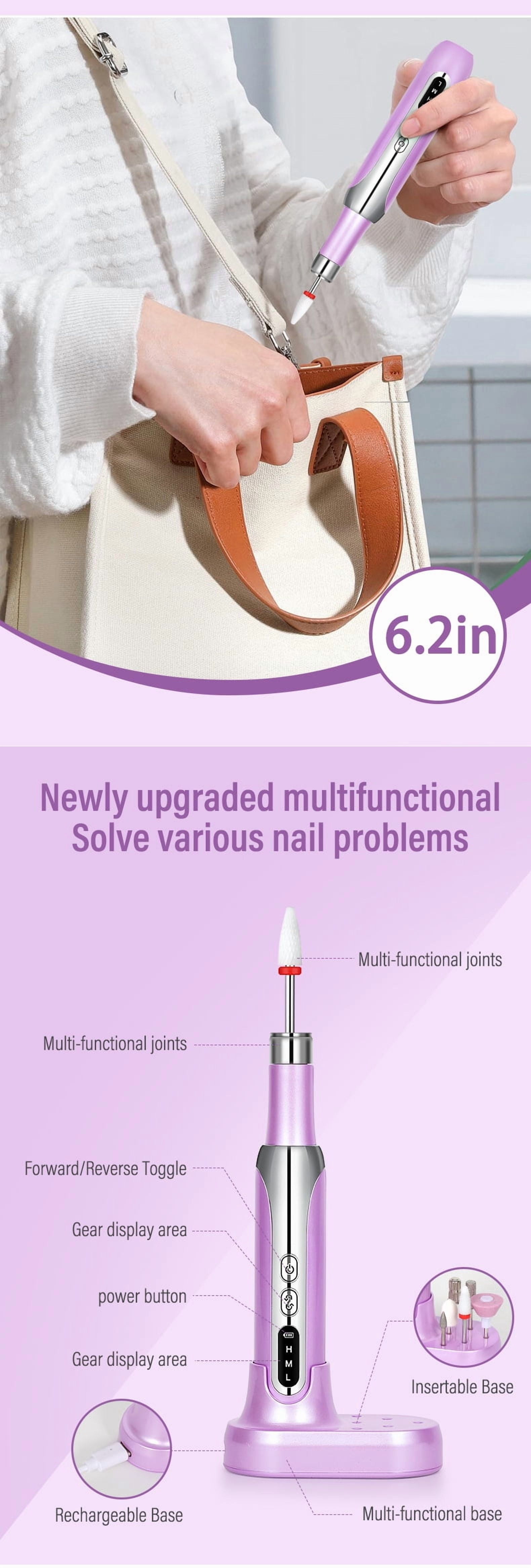 Professional Nail Drill Machine, Electric Manicure Pedicure Kit -15000RPM Cordless Nail Grinder (Portable Rechargeable Electric Nail File Set)