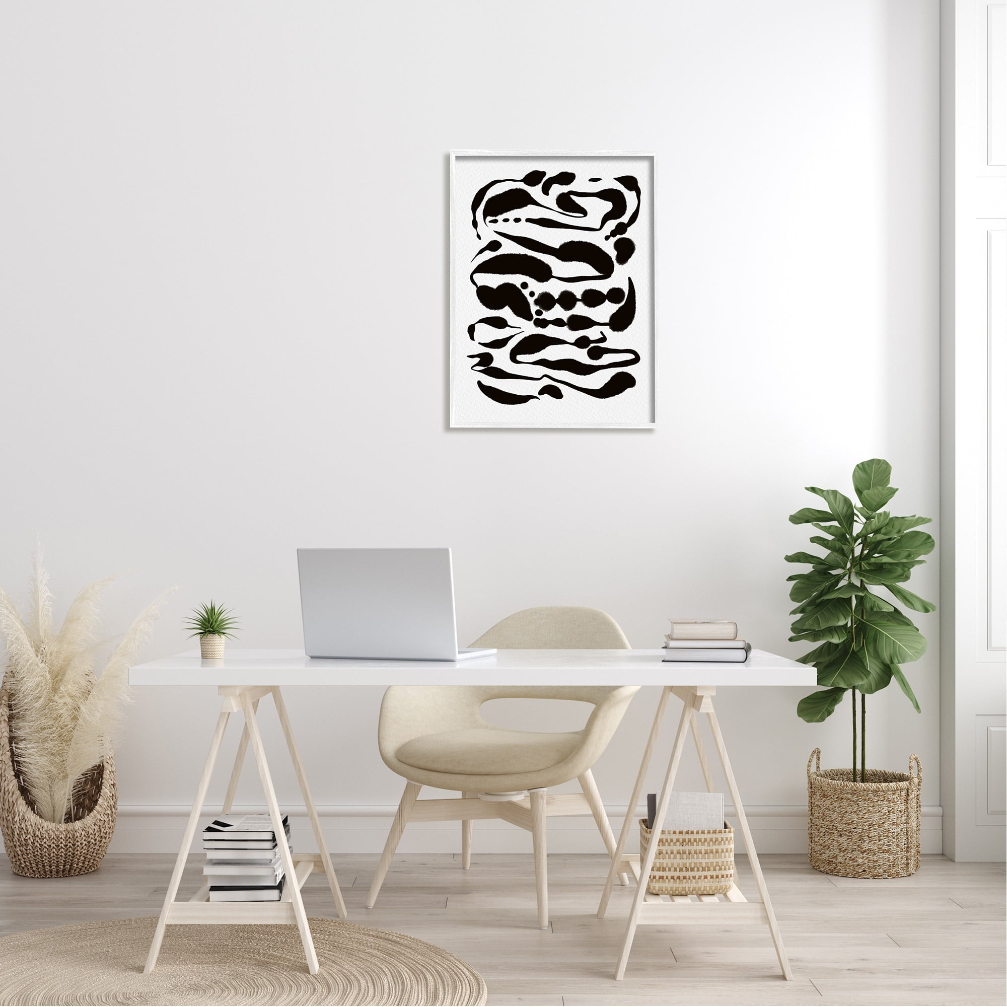Stupell Industries Contemporary Black Ink Shapes Minimal Abstract Design Framed Wall Art, 24 x 30, Design by Amy Brinkman