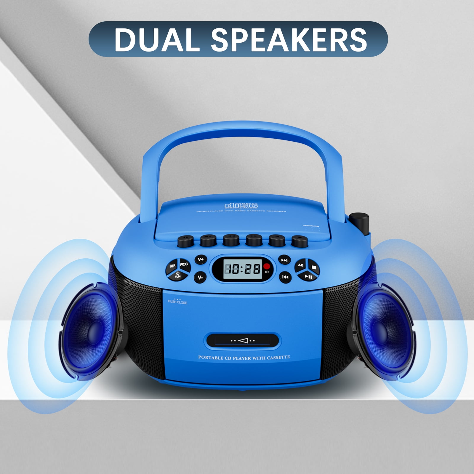 LC-dolida CD Player Boombox, Portable Cassette Player Combo with Bluetooth CD MP3 CD-R CD-R FA Radio AC/DC Powered with Remote Control, Stereo Sound for Home, Kids ,Outdoor, Gift(Blue)