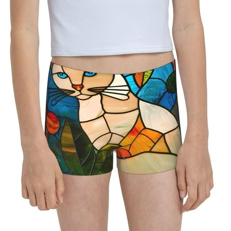 Pofeuu Stained Glass Cat Art Print Soft Cotton Girls Boyshort panties Toddler Underwear-X-Large