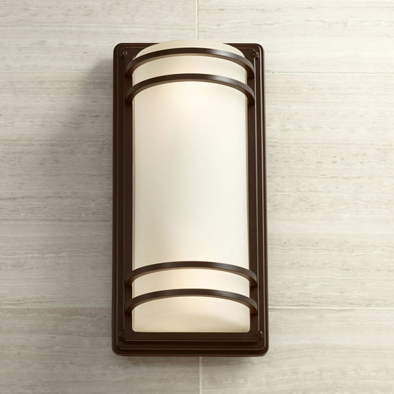 John Timberland Habitat Modern Wall Light Sconce Rubbed Bronze Hardwire 7 1/2" Fixture Opal Etched Glass Shade for Bedroom Bathroom Vanity Reading