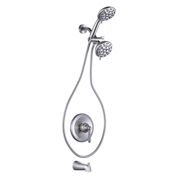 Wowow Single Handle 7-Spray Tub and Shower Faucet 1.8 GPM with Handheld Shower in Brushed Nickel (Valve Included)