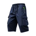 thumbnail image 4 of Venzia Men Drawstring Elastic Waist Cargo Capri Shorts Zipper Pocket Sport Shorts, 4 of 4