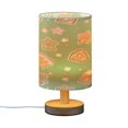 thumbnail image 2 of WOBOGO Adorable Star House Grenn Pattern Bedroom Table Lamp USB Power Connector Wooden Base Round Linen Shade For Living Room Desk, 2 of 7