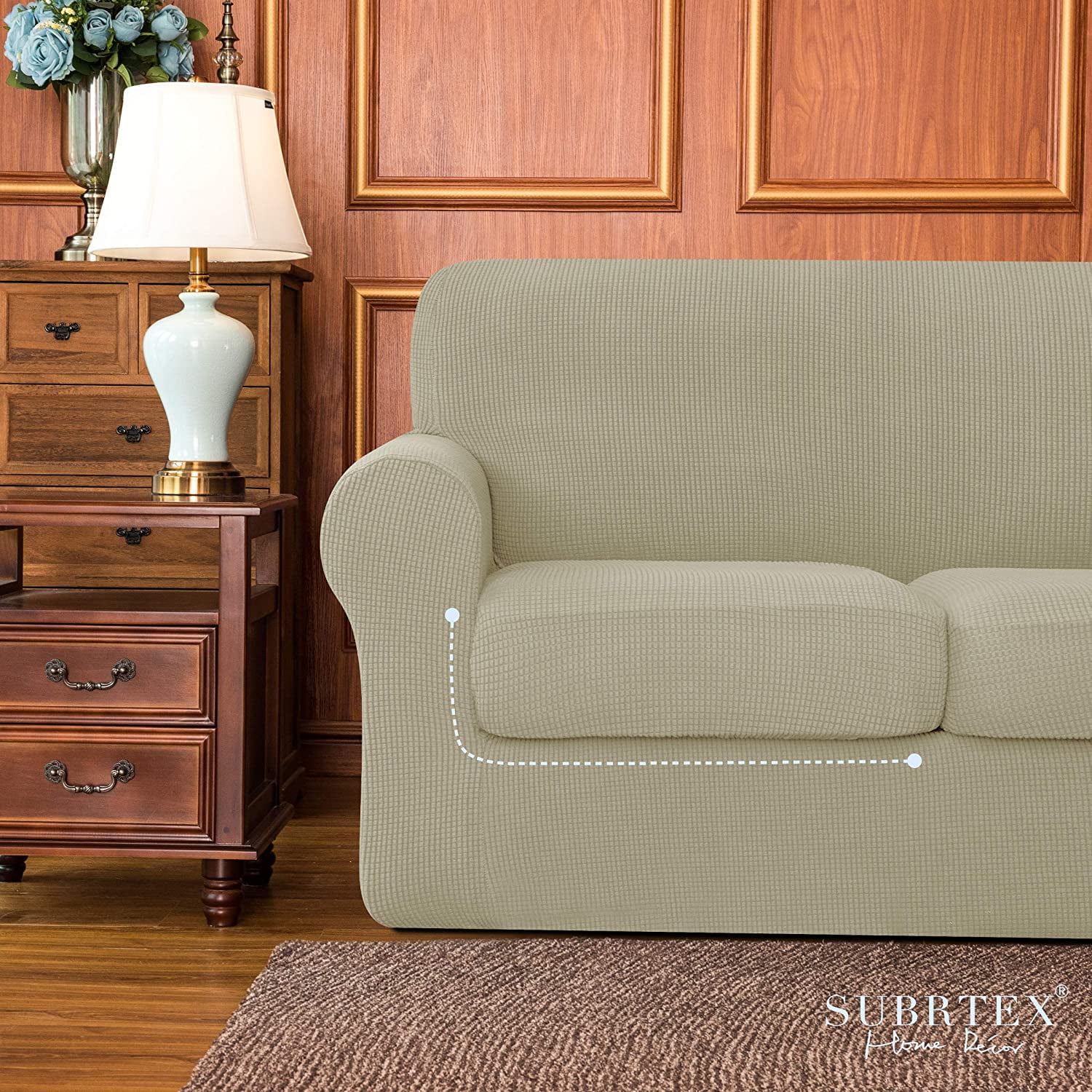 Subrtex 4-Piece Stretch Textured Grid Sofa Cover Slipcover,Separate Cushion Cover(Sand, Sofa)