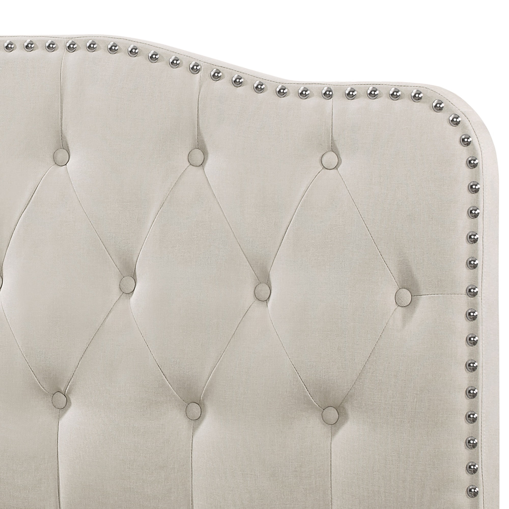 Tufted Fog-Beige Linen Fabric Headboard and Panel Bed Frame in Full