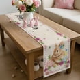 thumbnail image 6 of Spring Easter Table Runner 120 Inches Long for Kitchen Dining, Watercolor Flowers Cute Rabbits Eggs Leaf Beige Dresser Scarf Farmhouse, Dining Table Decorations for Wedding/Parties, 13 x 120 In, 6 of 8