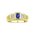 thumbnail image 1 of RYLOS Men's Rings Yellow Gold Plated Silver Classic 6X4MM Oval Gemstone &  Diamond Ring Blue Star Sapphire Birthstone Rings For Men, Silver Rings, Size 13, 1 of 7