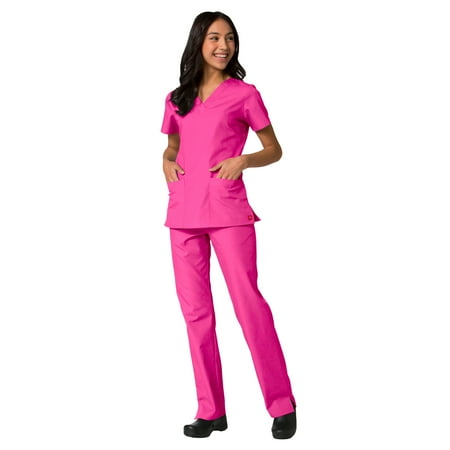 

Maevn Red Panda Women s V-Neck Two Pocket Solid Top &Half Elastic Pant Scrub Set