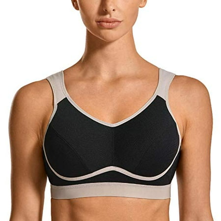 

SYROKAN Women s High Impact Support Wirefree Bounce Control Plus Size Workout Sports Bra Black/Grey-2 38F