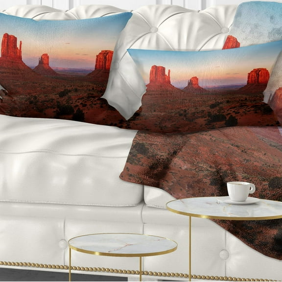Designart Sunset in Monument Valley - Landscape Printed Throw Pillow - 12x20